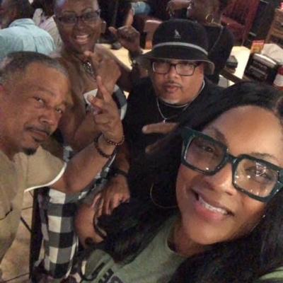 Customers taking a selfie.