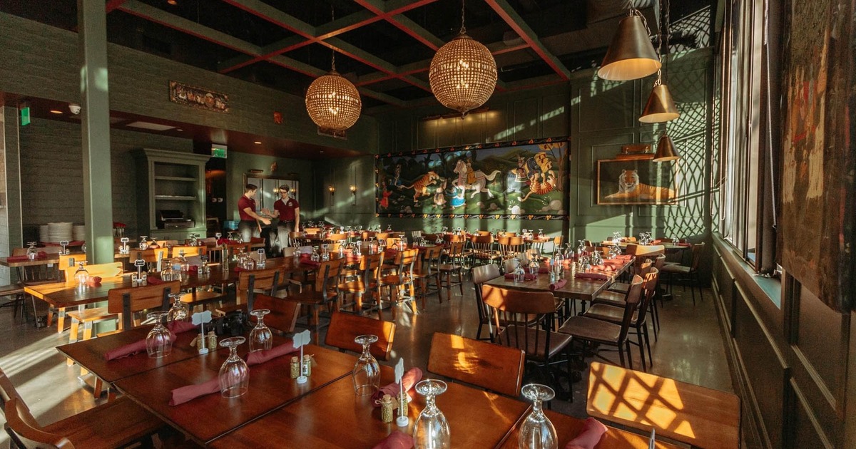 Interior, dining area, tables ready for guests