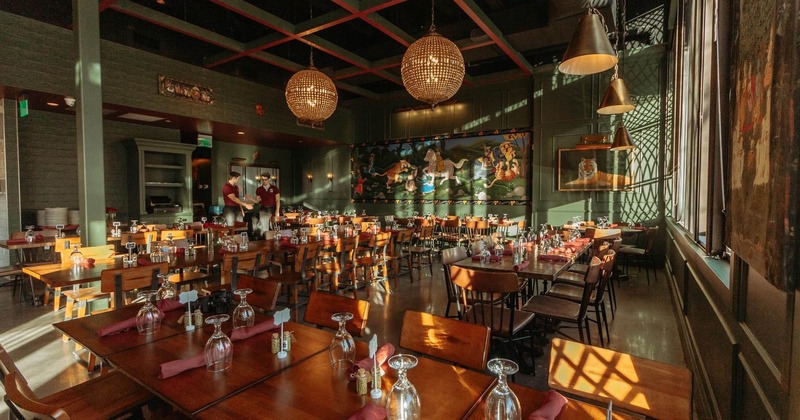 Interior, dining area, tables ready for guests