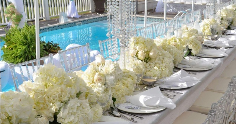 Festive dining tables with floral centerpieces