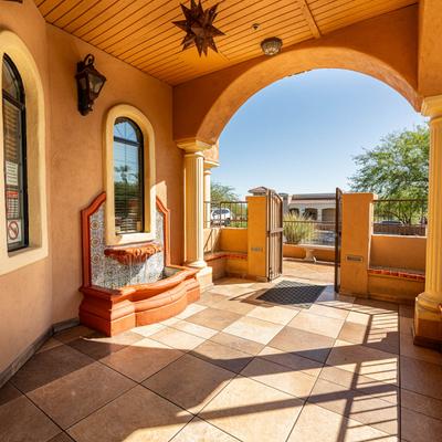 Ornamented wall fountain.