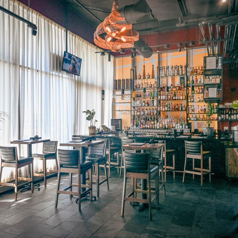 Interior, tall tables and bar stools