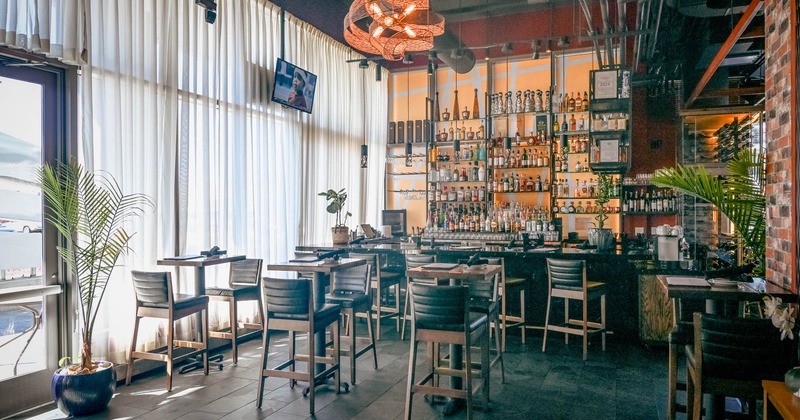 Interior, tall tables and bar stools