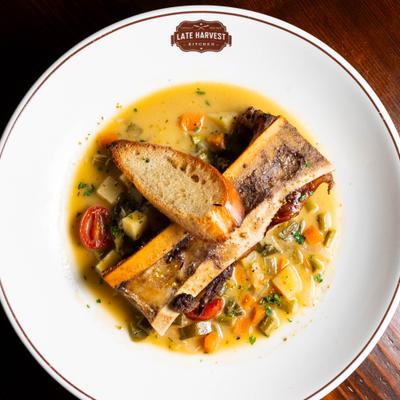 Smoked bone marrow soup, top view.