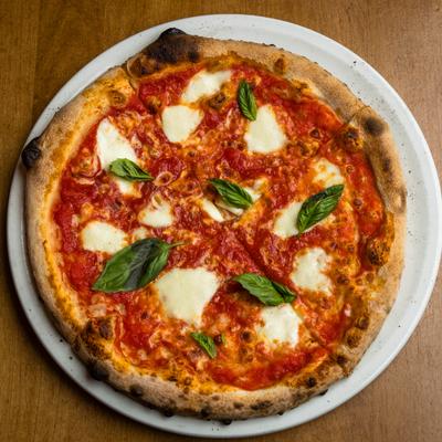 Margherita pizza, top view.