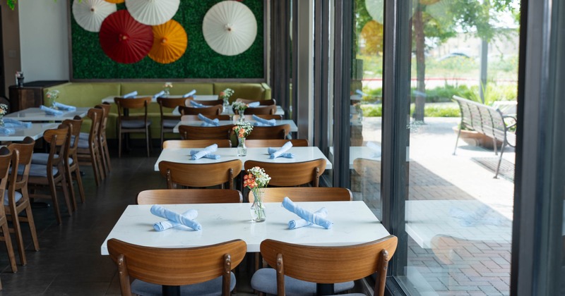 Dining area, tables ready for guests