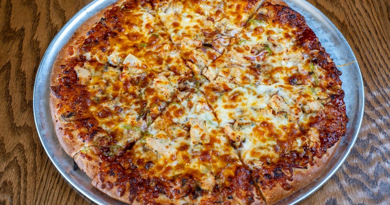 A whole BBQ chicken pizza