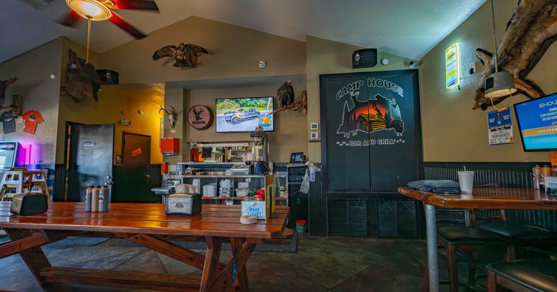 Interior, tables and chairs ready for guests