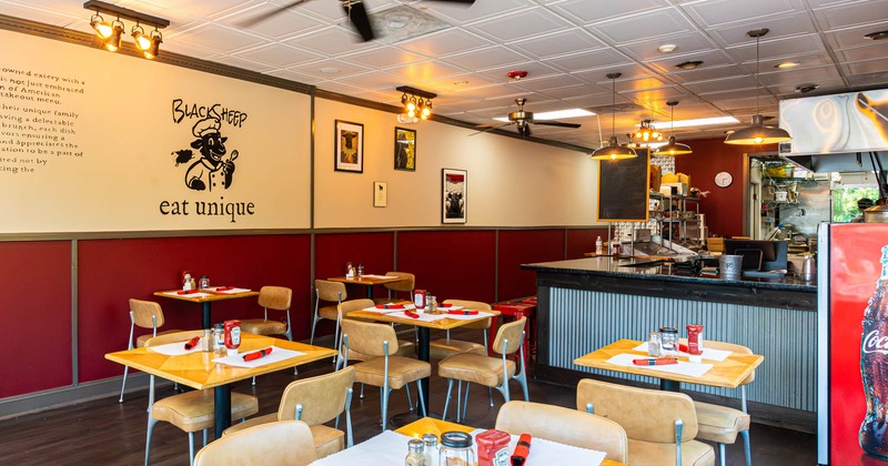 Interior, set tables ready for guests