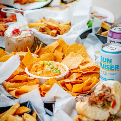 Food and drink assortment.