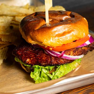 A served chicken sandwich