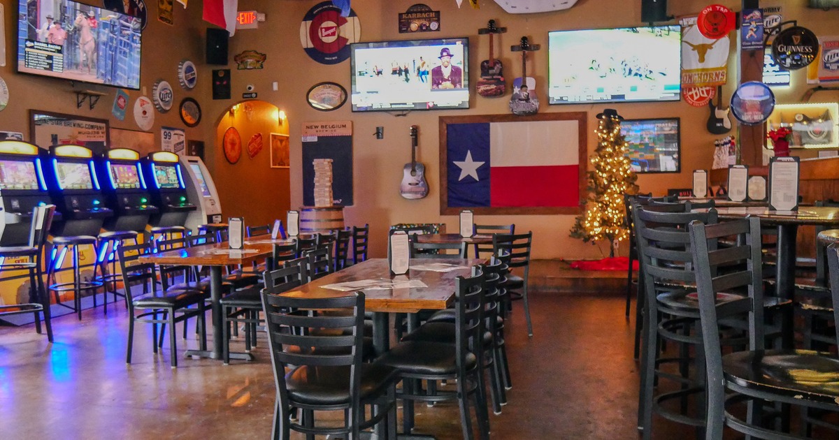 Interior of sports bar, seating area