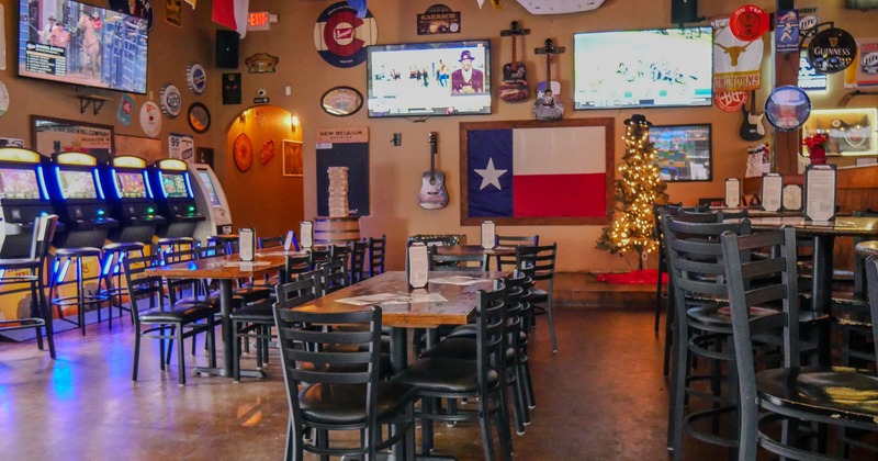 Interior of sports bar, seating area