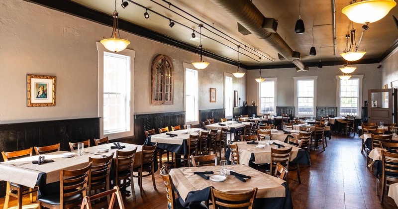 Interior, spacious dining area with large windows