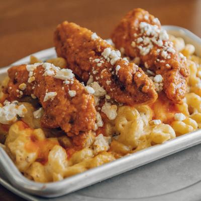 A closeup on the spicy bird sandwich.