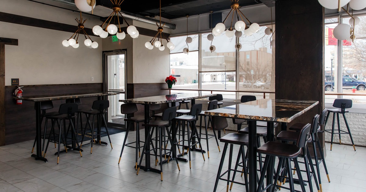Seating area with barstools