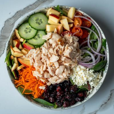Cranberry salad bowl, top view.