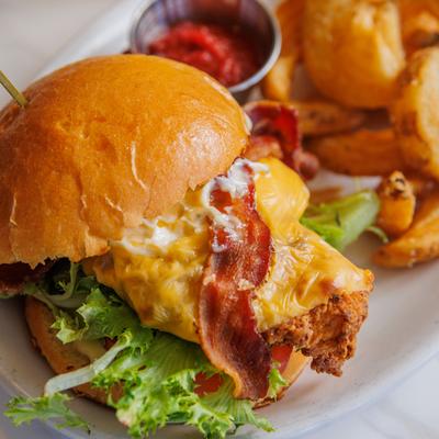Crispy Chicken Sandwich, fries and tomato sauce dip