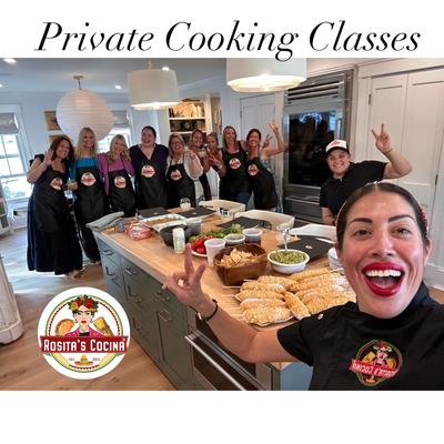 Private Cooking Classes poster showing the Chef with a group of students.