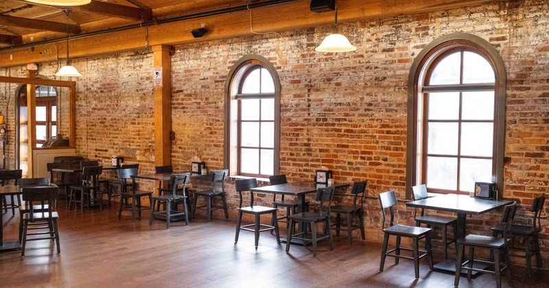 Dining area, tables for four people by the windows