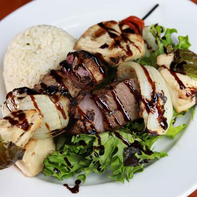 Chicken and beef kabob.
