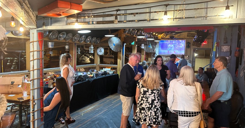 Interior, guests at buffet