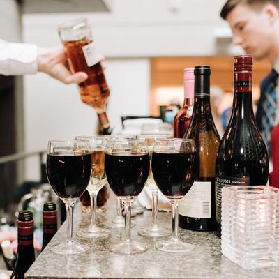 Red wine on the bar counter