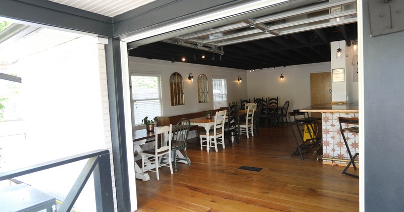 Interior, seating area, tables and chairs