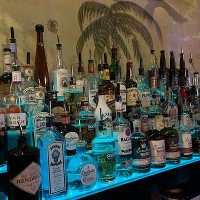 Our liquor selection showing our extenxive bourbon and whiskeys.