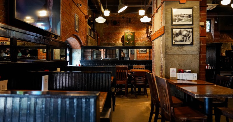 Interior, seating area, booths and tables