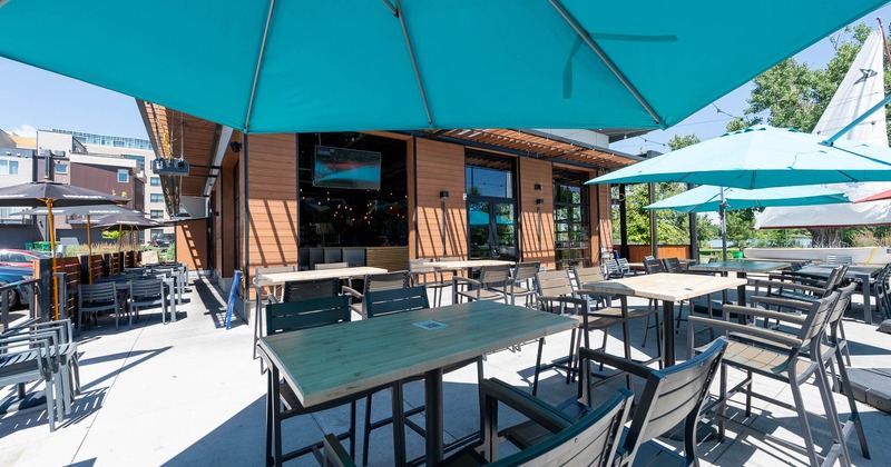 Outside, seating place under parasol