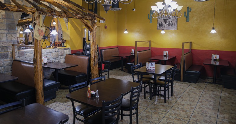 Interior, diner area, tables and chairs