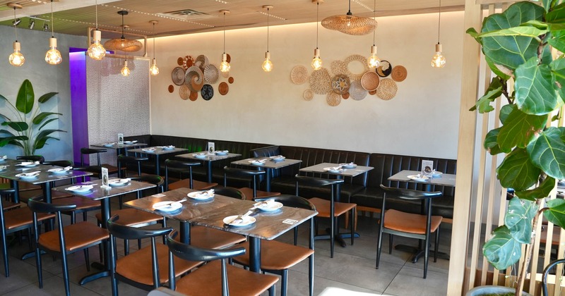 Interior, tables and chairs in dining area