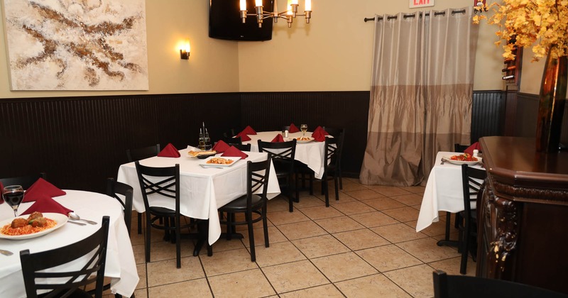 Interior, diner area, wide view to a diner tables