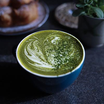 Macha Latte, side view.