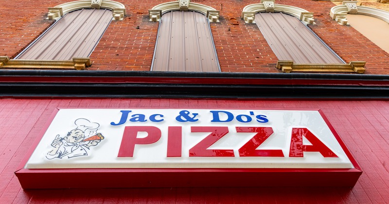 Exterior, sign above entrance