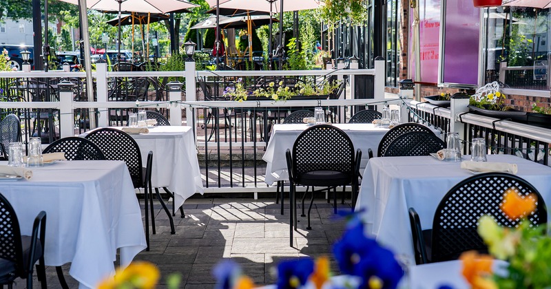 Outdoor dining area with set tables