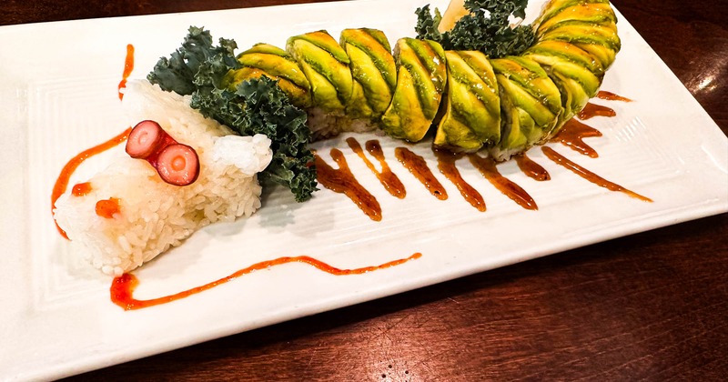 Dragon Roll served in the shape of a dragon