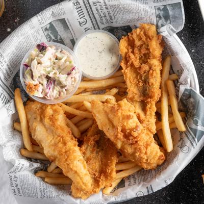 Fried perch served with fries, house made tartar sauce and coleslaw.