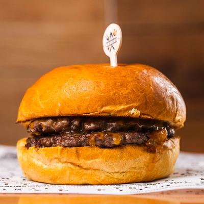 Cheeseburger on a toasted bun.