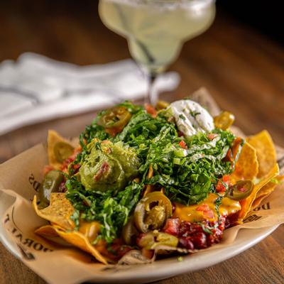 Tacos, dip and vegetables