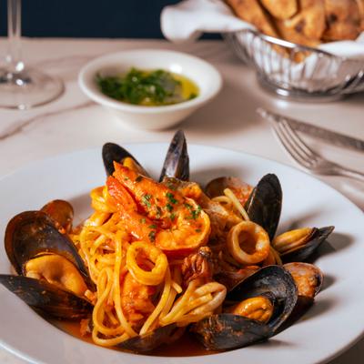 Spicy seafood pasta.