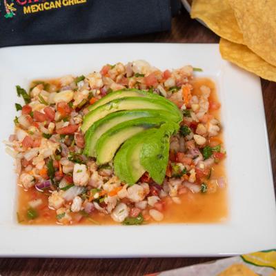 Shrimp ceviche with avocado.