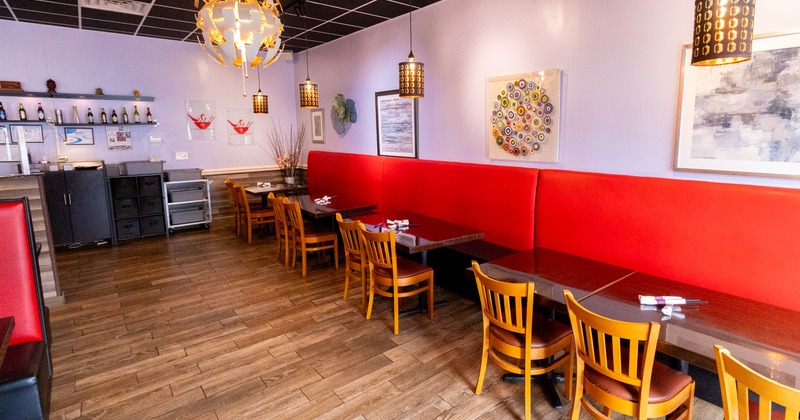 Dining tables set and ready for guests