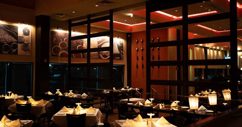 Dining area, tables with white clothes