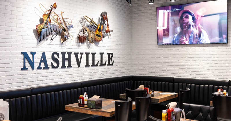 Interior, tables ready for guests