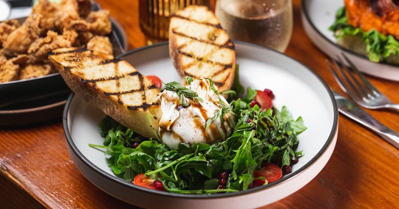 Lemon arugula Burrata bowl with grilled bread