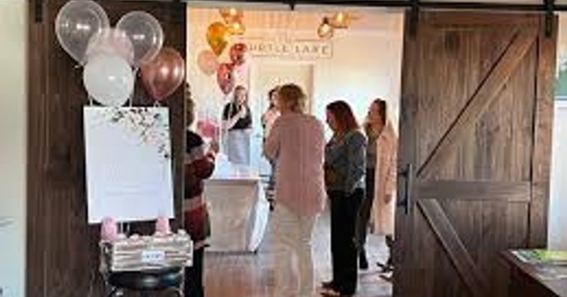 Entrance of the private party room decorated with baloons
