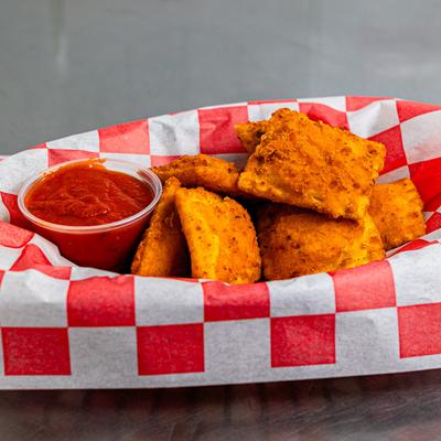 Fried ravioli, with marinara sauce.