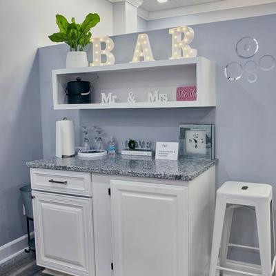 Shelf with various decorations.